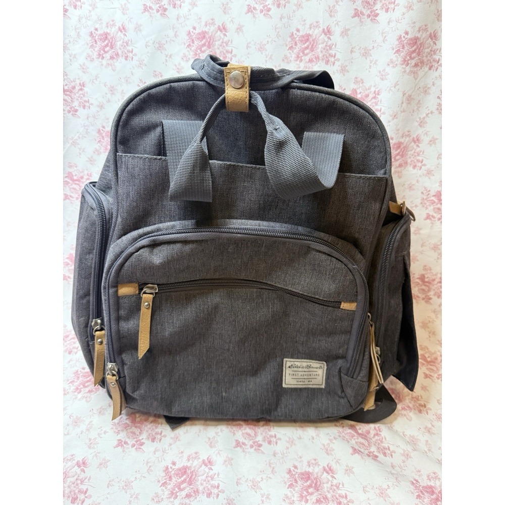 Eddie Bauer First Adventure Gray Backpack Diaper Bag Multi Pocket 15x16